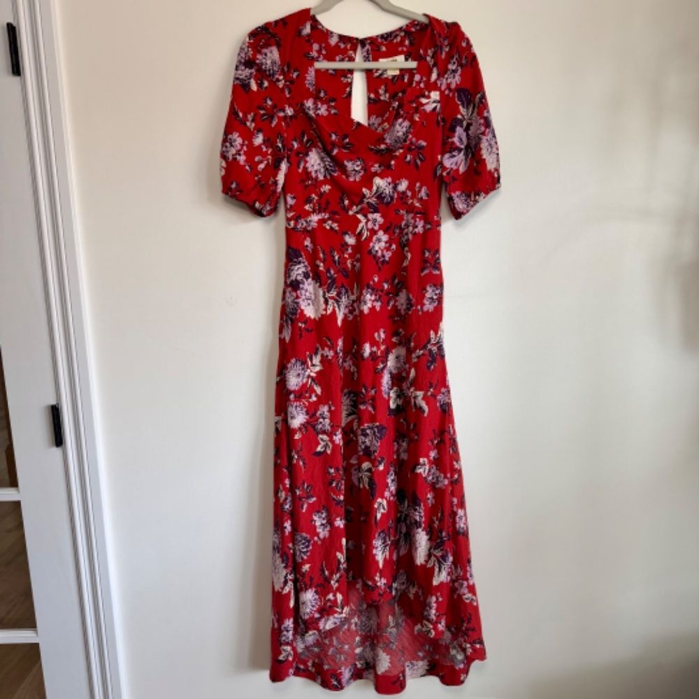 Anthropologie Maeve Puff-Sleeve Midi Dress - Red Floral | Size 6 - Picture 4 of 13